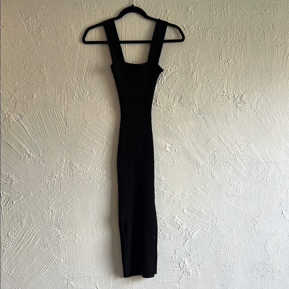 Black Sheath Midi Dress with Square Neckline for Cocktail